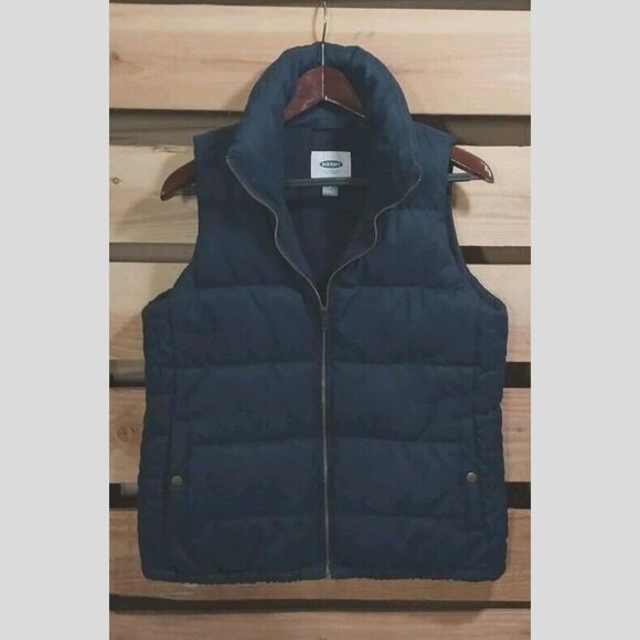OLD NAVY Mens Medium Puffer Vest Navy Blue Full Zip Quilted Fleece Lined Pockets - Picture 2 of 11